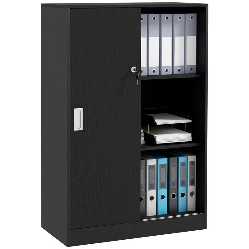 ARMADIETTO DA UFFICIO A 3 RIPIANI CON 2 CHIAVI DI SICUREZZA E ANTE SCORREVOLI 80X40X120 CM NERO