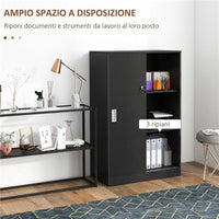 ARMADIETTO DA UFFICIO A 3 RIPIANI CON 2 CHIAVI DI SICUREZZA E ANTE SCORREVOLI 80X40X120 CM NERO