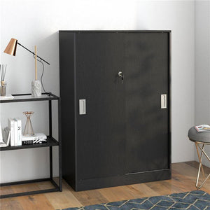 ARMADIETTO DA UFFICIO A 3 RIPIANI CON 2 CHIAVI DI SICUREZZA E ANTE SCORREVOLI 80X40X120 CM NERO