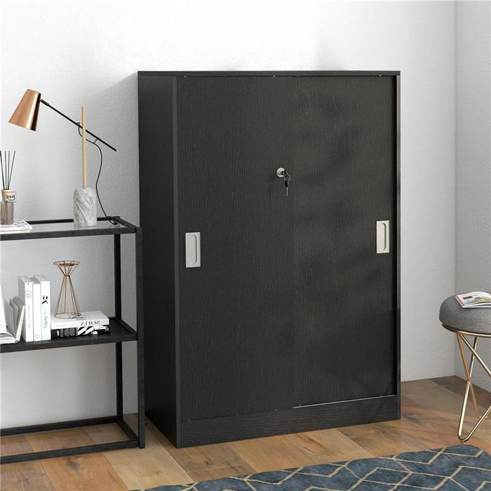 ARMADIETTO DA UFFICIO A 3 RIPIANI CON 2 CHIAVI DI SICUREZZA E ANTE SCORREVOLI 80X40X120 CM NERO