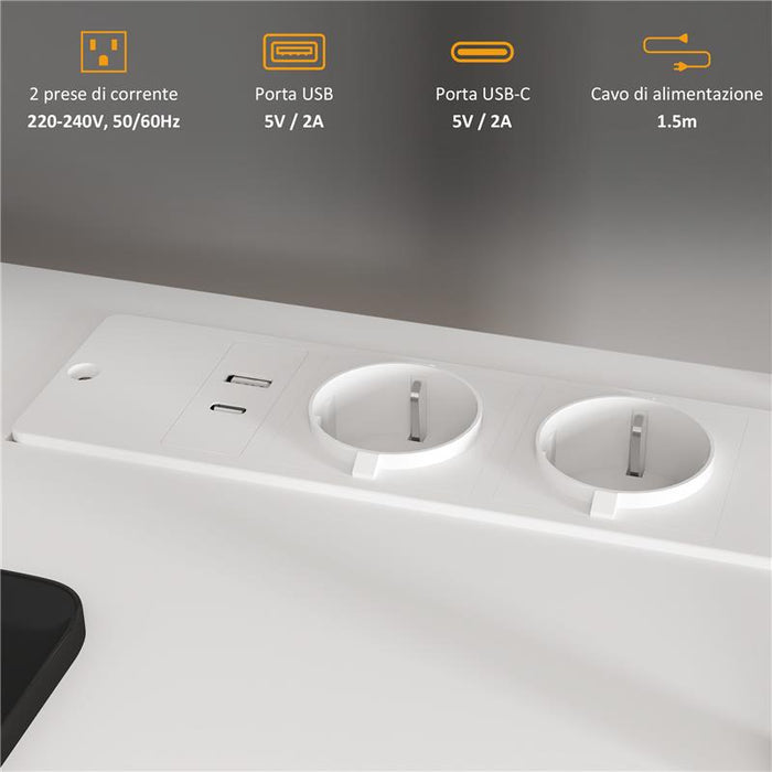 SCRIVANIA UFFICIO CON 2 TAVOLI 4 RIPIANI 3 CASSETTI E SUPPORTO PER MONITOR IN LEGNO 138.5X90X92 CM BIANCO