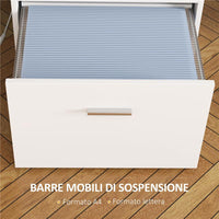 SCRIVANIA UFFICIO CON 2 TAVOLI 4 RIPIANI 3 CASSETTI E SUPPORTO PER MONITOR IN LEGNO 138.5X90X92 CM BIANCO