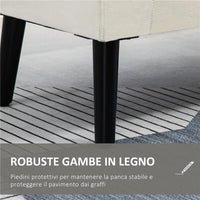 PANCA CONTENITORE CON BRACCIOLI IN TESSUTO EFFETTO VELLUTO E LEGNO 111.5X41X65 CM BIANCO CREMA