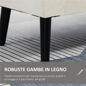 PANCA CONTENITORE CON BRACCIOLI IN TESSUTO EFFETTO VELLUTO E LEGNO 111.5X41X65 CM BIANCO CREMA
