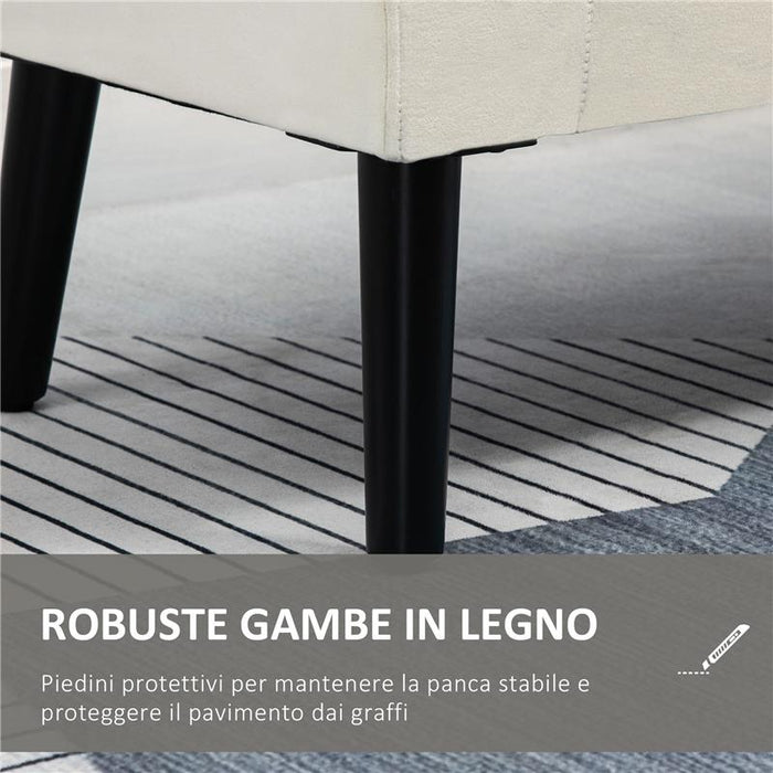 PANCA CONTENITORE CON BRACCIOLI IN TESSUTO EFFETTO VELLUTO E LEGNO 111.5X41X65 CM BIANCO CREMA