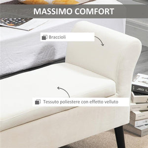 PANCA CONTENITORE CON BRACCIOLI IN TESSUTO EFFETTO VELLUTO E LEGNO 111.5X41X65 CM BIANCO CREMA