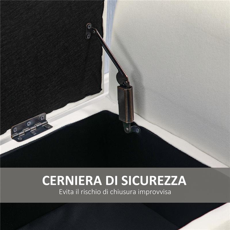 PANCA CONTENITORE CON BRACCIOLI IN TESSUTO EFFETTO VELLUTO E LEGNO 111.5X41X65 CM BIANCO CREMA