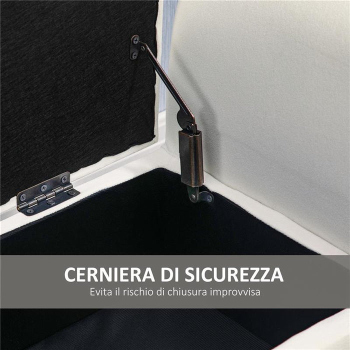 PANCA CONTENITORE CON BRACCIOLI IN TESSUTO EFFETTO VELLUTO E LEGNO 111.5X41X65 CM BIANCO CREMA