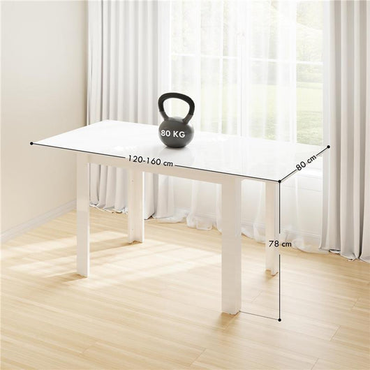 TAVOLO DA PRANZO ALLUNGABILE PER 4-6 PERSONE CON PANNELLI A RIBALTA, IN LEGNO, 120-160X80X78 CM, BIANCO