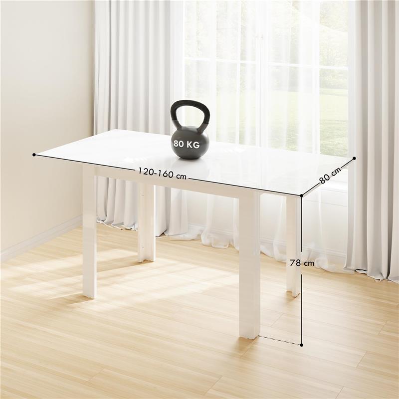 TAVOLO DA PRANZO ALLUNGABILE PER 4-6 PERSONE CON PANNELLI A RIBALTA, IN LEGNO, 120-160X80X78 CM, BIANCO