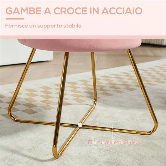 SEDIA MODERNA ERGONOMICA CON SCHIENALE A PETALO VELLUTATO ROSA E GAMBE INCROCIATE ORO 69X64X80 CM