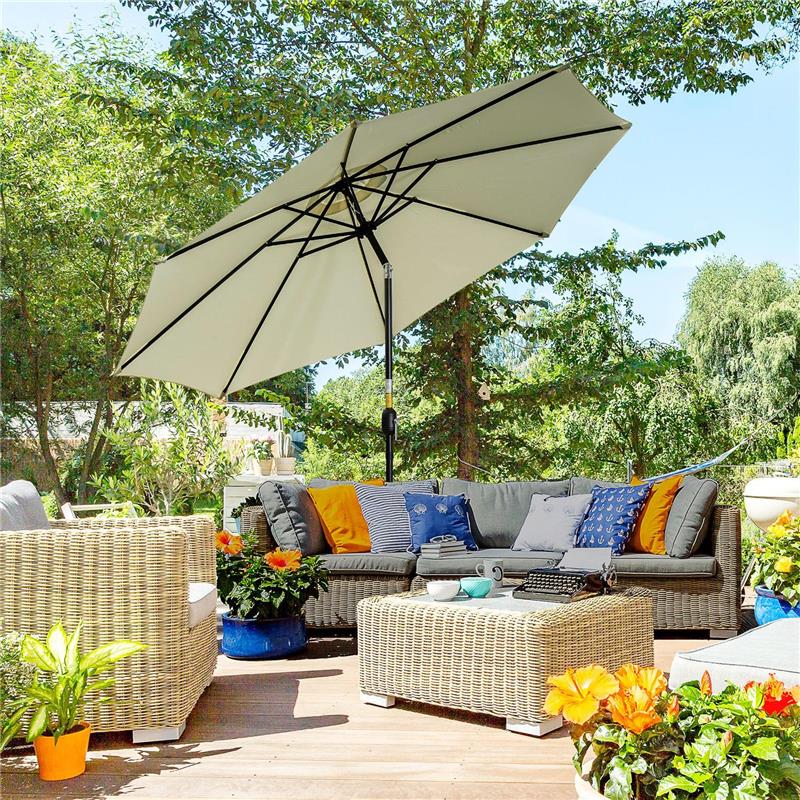 OMBRELLONE DA GIARDINO INCLINABILE A 8 STECCHE CON MANOVELLA IN METALLO E POLIESTERE Ø 295X250 CM BEIGE