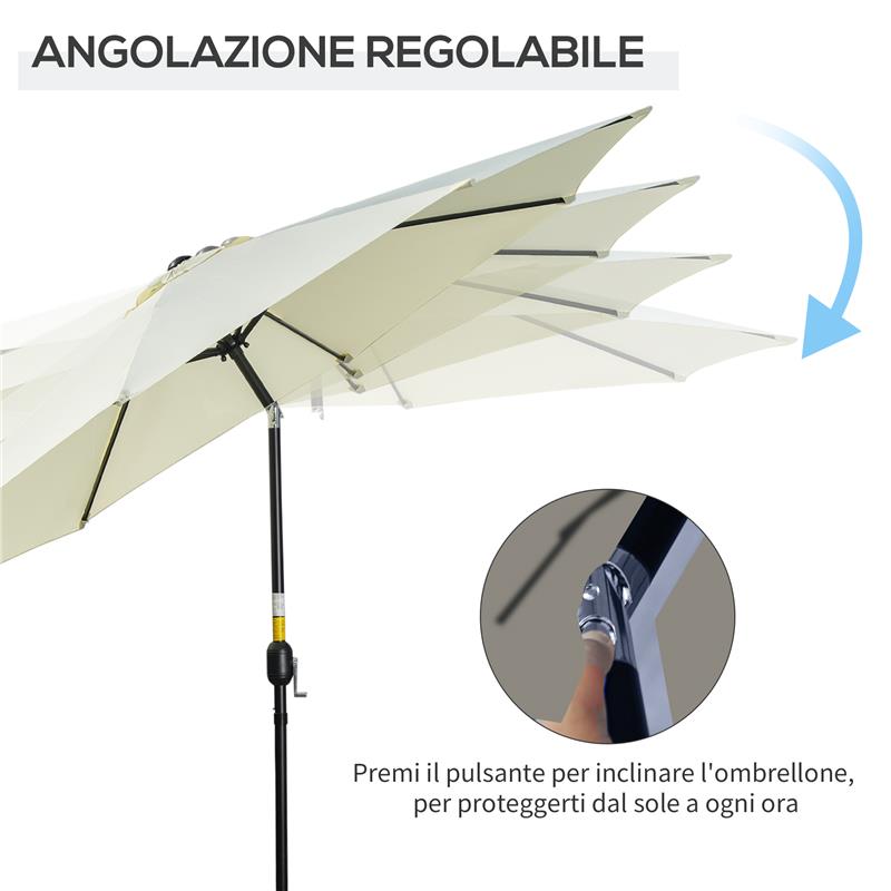 OMBRELLONE DA GIARDINO INCLINABILE A 8 STECCHE CON MANOVELLA IN METALLO E POLIESTERE Ø 295X250 CM BEIGE