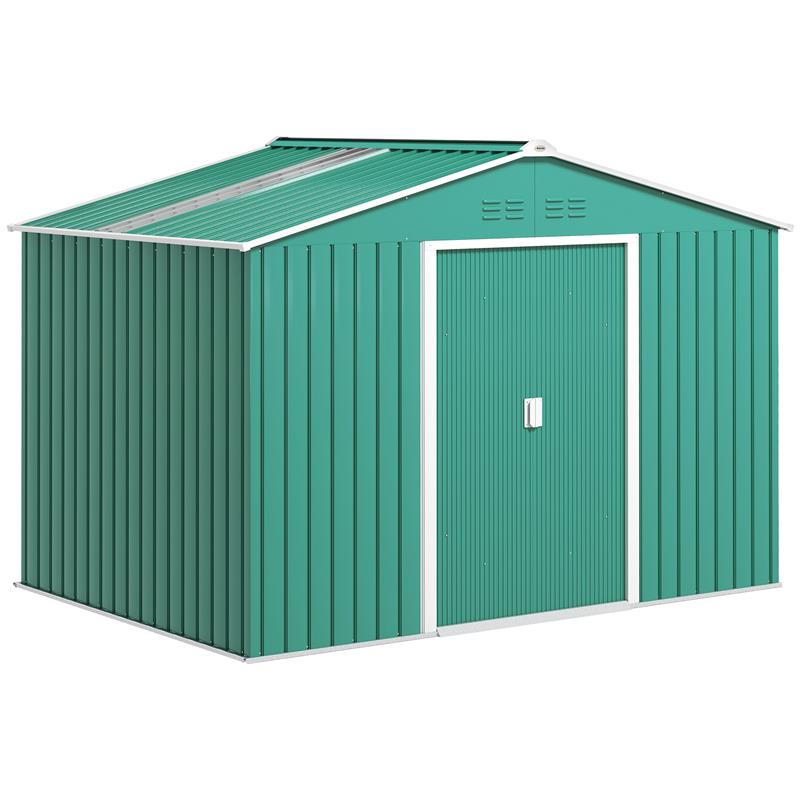CASETTA PORTA ATTREZZI IN ACCIAIO CON TETTO INCLINATO E 2 PORTE SCORREVOLI 277X195X192 CM VERDE SCURO