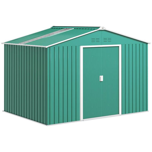 CASETTA PORTA ATTREZZI IN ACCIAIO CON TETTO INCLINATO E 2 PORTE SCORREVOLI 277X195X192 CM VERDE SCURO