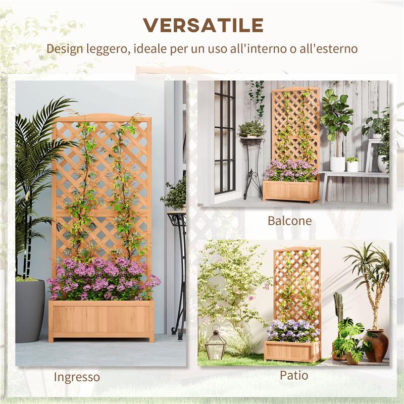 FIORIERA CON TRALICCIO PER RAMPICANTI E FONDO AMPIO IN LEGNO DI ABETE 76X36X170 CM MARRONE
