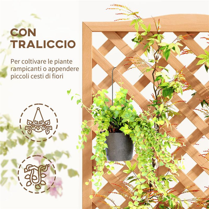 FIORIERA CON TRALICCIO PER RAMPICANTI E FONDO AMPIO IN LEGNO DI ABETE 76X36X170 CM MARRONE