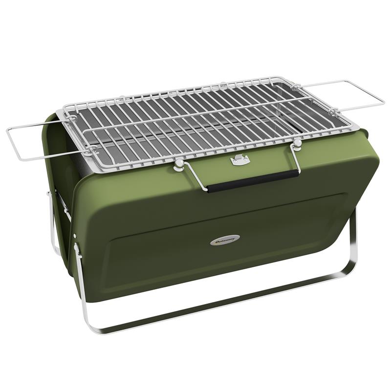 BARBECUE A CARBONELLA PORTATILE E PIEGHEVOLE A VALIGETTA CON MANICO 47X30X28 CM VERDE