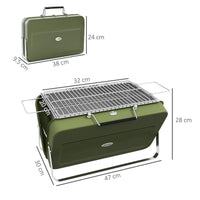 BARBECUE A CARBONELLA PORTATILE E PIEGHEVOLE A VALIGETTA CON MANICO 47X30X28 CM VERDE