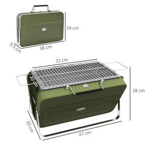 BARBECUE A CARBONELLA PORTATILE E PIEGHEVOLE A VALIGETTA CON MANICO 47X30X28 CM VERDE