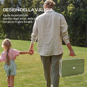 BARBECUE A CARBONELLA PORTATILE E PIEGHEVOLE A VALIGETTA CON MANICO 47X30X28 CM VERDE