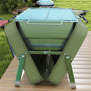BARBECUE A CARBONELLA PORTATILE E PIEGHEVOLE A VALIGETTA CON MANICO 47X30X28 CM VERDE