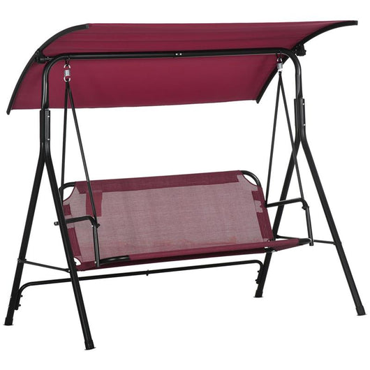 DONDOLO DA GIARDINO 3 POSTI IN ACCIAIO CON TETTO PARASOLE IN POLIESTERE 172X110X153 CM ROSSO E NERO