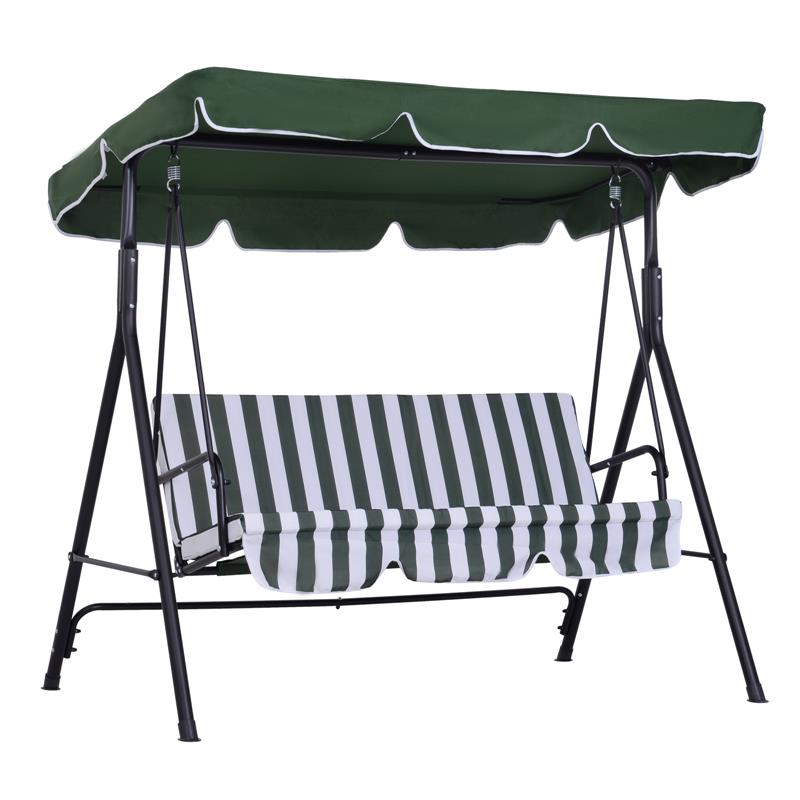 DONDOLO DA GIARDINO A 3 POSTI CON TETTUCCIO INCLINABILE E CUSCINI 172X110X153 CM VERDE