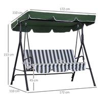 DONDOLO DA GIARDINO A 3 POSTI CON TETTUCCIO INCLINABILE E CUSCINI 172X110X153 CM VERDE