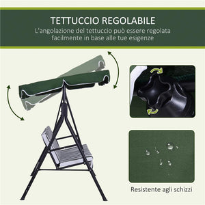 DONDOLO DA GIARDINO A 3 POSTI CON TETTUCCIO INCLINABILE E CUSCINI 172X110X153 CM VERDE