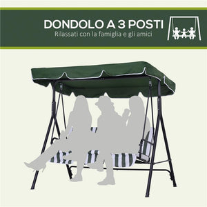 DONDOLO DA GIARDINO A 3 POSTI CON TETTUCCIO INCLINABILE E CUSCINI 172X110X153 CM VERDE