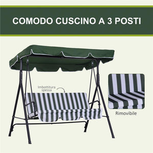 DONDOLO DA GIARDINO A 3 POSTI CON TETTUCCIO INCLINABILE E CUSCINI 172X110X153 CM VERDE