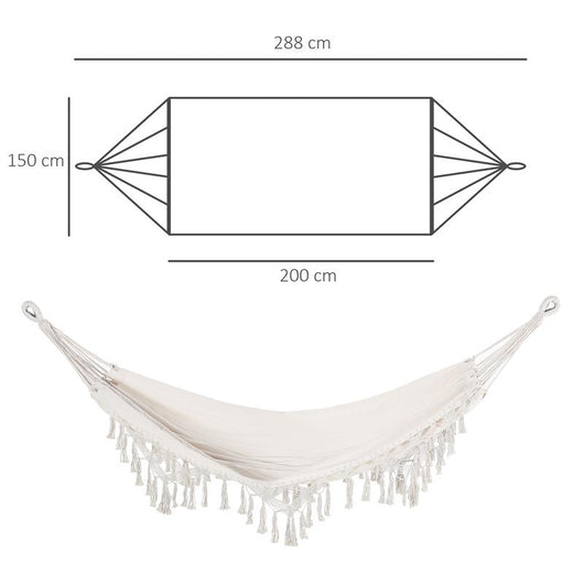 AMACA DA GIARDINO SOSPESA IN TELA CON FRANGE STILE BOHO 288X150 CM CAPACITÀ 120 KG CREMA