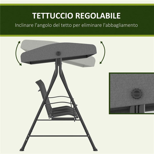 DONDOLO DA GIARDINO 3 POSTI CON TETTUCCIO PARASOLE REGOLABILE 195X118X170 CM GRIGIO SCURO