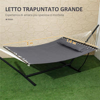 AMACA DA GIARDINO PORTATILE CON CUSCINO INTEGRATO IN COTONE POLIESTERE E ACCIAIO 368X93X110 CM GRIGIO SCURO