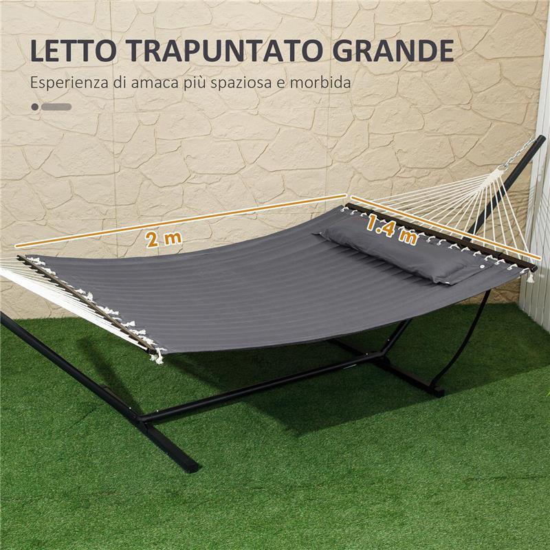 AMACA DA GIARDINO PORTATILE CON CUSCINO INTEGRATO IN COTONE POLIESTERE E ACCIAIO 368X93X110 CM GRIGIO SCURO