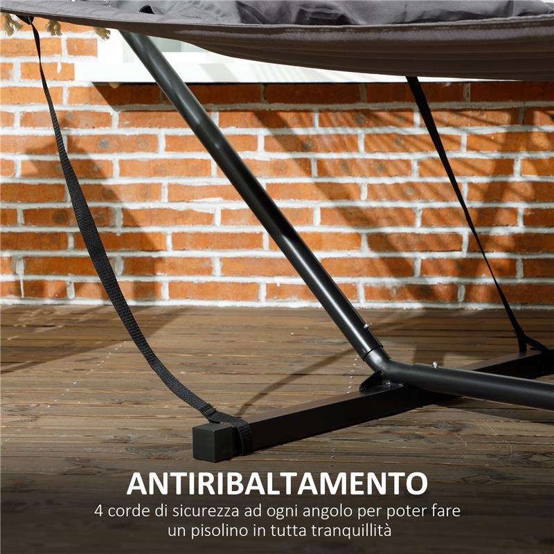 AMACA DA GIARDINO PORTATILE CON CUSCINO INTEGRATO IN COTONE POLIESTERE E ACCIAIO 368X93X110 CM GRIGIO SCURO