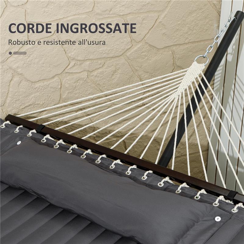 AMACA DA GIARDINO PORTATILE CON CUSCINO INTEGRATO IN COTONE POLIESTERE E ACCIAIO 368X93X110 CM GRIGIO SCURO