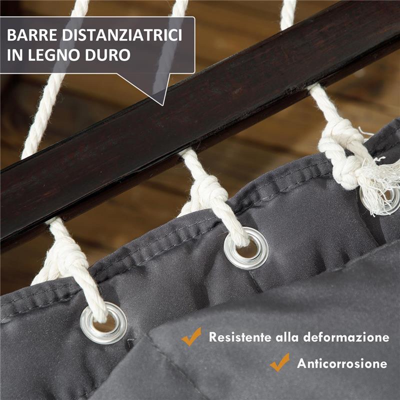 AMACA DA GIARDINO PORTATILE CON CUSCINO INTEGRATO IN COTONE POLIESTERE E ACCIAIO 368X93X110 CM GRIGIO SCURO