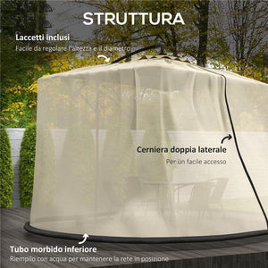 ZANZARIERA PER OMBRELLONE 3X2.3 M REGOLABILE A RETE FITTA CON APERTURA A CERNIERA, BEIGE