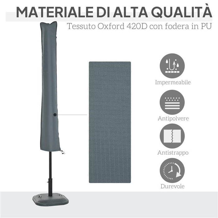 COPERTURA PER OMBRELLONE IMPERMEABILE CUSTODIA COPRI OMBRELLONE CON CERNIERA E LACCIO GRIGIO