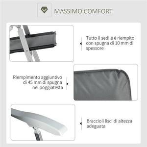 SEDIA DA PESCA PIEGHEVOLE CON BRACCIOLI E SCHIENALE REGOLABILE IN ALLUMINIO E POLIESTERE 75X61.5X76-115 CM GRIGIO