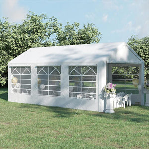GAZEBO DA GIARDINO 6X3 M CON FINESTRE LATERALI 3 STANZE E PORTE A CERNIERA BIANCO
