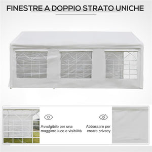 GAZEBO DA GIARDINO 6X3 M CON FINESTRE LATERALI 3 STANZE E PORTE A CERNIERA BIANCO
