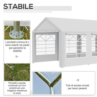 GAZEBO DA GIARDINO 6X3 M CON FINESTRE LATERALI 3 STANZE E PORTE A CERNIERA BIANCO