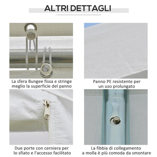 GAZEBO DA GIARDINO 6X3 M CON FINESTRE LATERALI 3 STANZE E PORTE A CERNIERA BIANCO