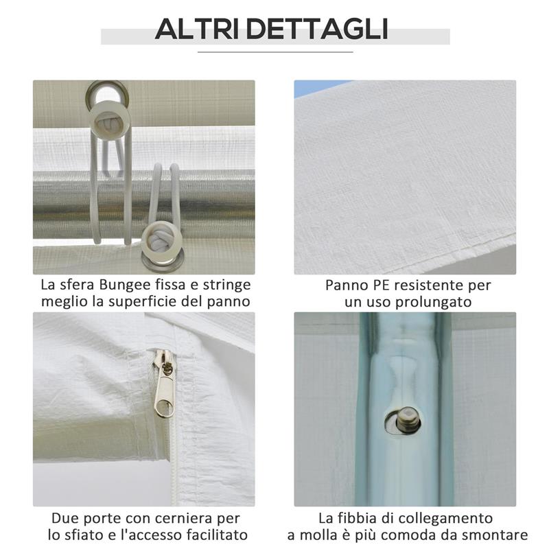 GAZEBO DA GIARDINO 6X3 M CON FINESTRE LATERALI 3 STANZE E PORTE A CERNIERA BIANCO