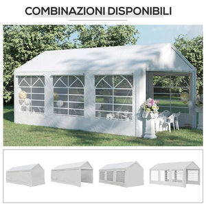 GAZEBO DA GIARDINO 6X3 M CON FINESTRE LATERALI 3 STANZE E PORTE A CERNIERA BIANCO