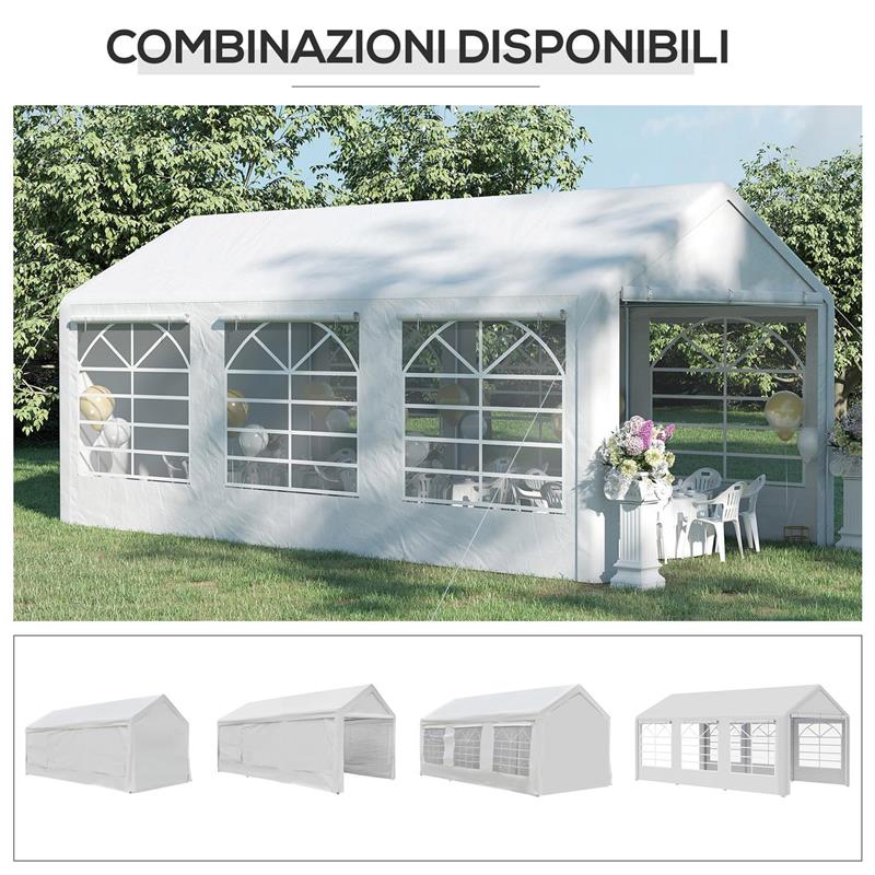 GAZEBO DA GIARDINO 6X3 M CON FINESTRE LATERALI 3 STANZE E PORTE A CERNIERA BIANCO