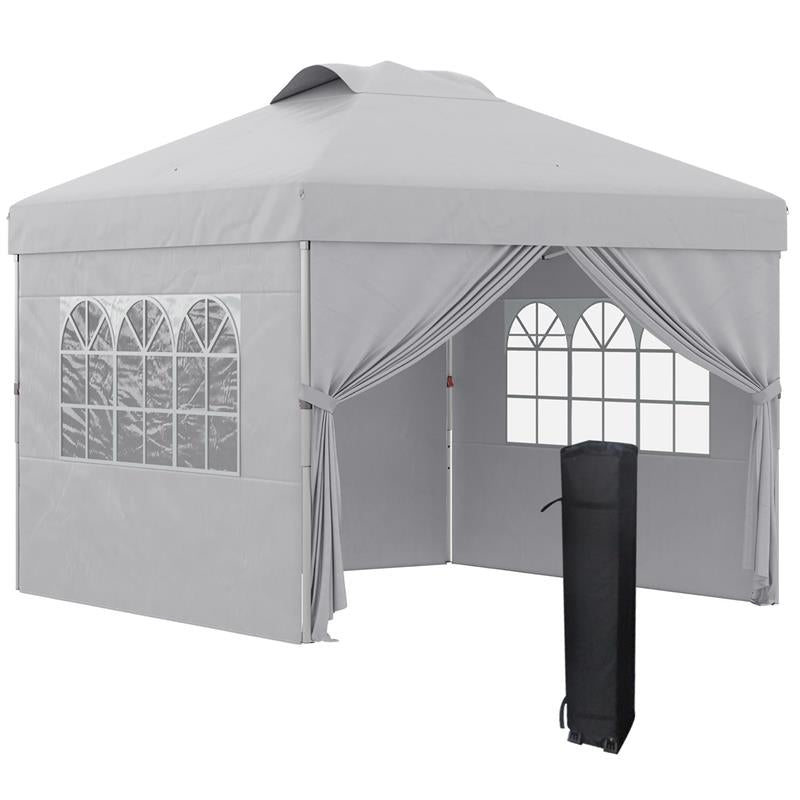 GAZEBO PIEGHEVOLE 3X3 M CON ALTEZZA REGOLABILE SU 3 LIVELLI FINESTRE E BORSA DI TRASPORTO GRIGIO CHIARO